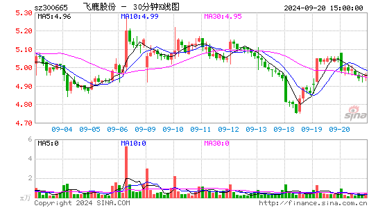 300665飞鹿股份三十分钟K线