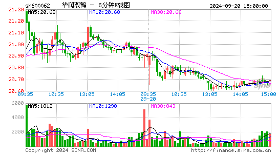 600062华润双鹤五分K线