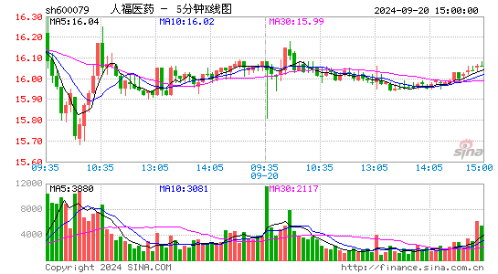 600079人福医药五分K线