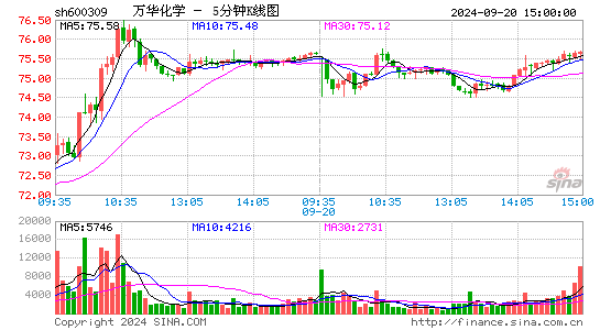 600309万华化学五分K线