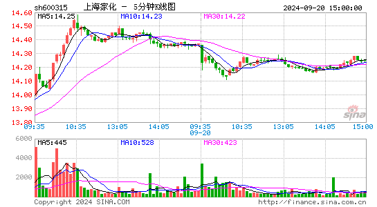600315上海家化五分K线