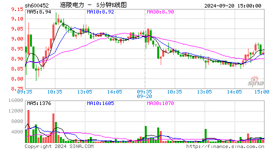 600452涪陵电力五分K线