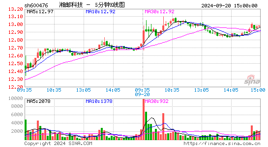 600476湘邮科技五分K线