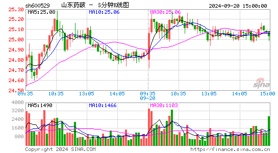 600529山东药玻五分K线