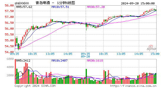 600600青岛啤酒五分K线