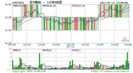 600614退市鹏起五分K线