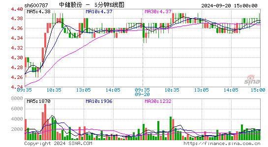 600787中储股份五分K线