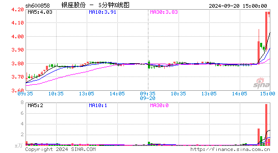 600858银座股份五分K线