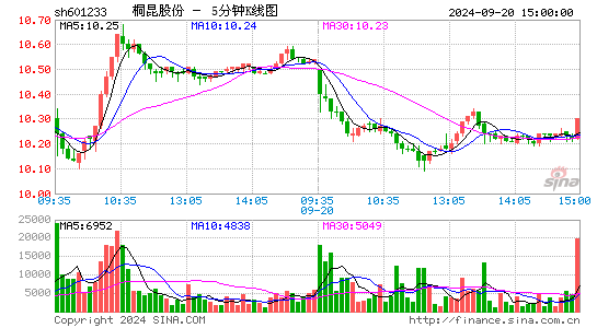 601233桐昆股份五分K线