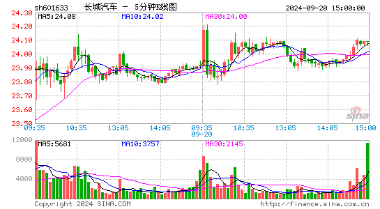 601633长城汽车五分K线