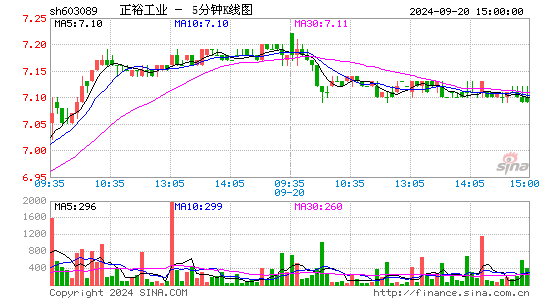 603089正裕工业五分K线