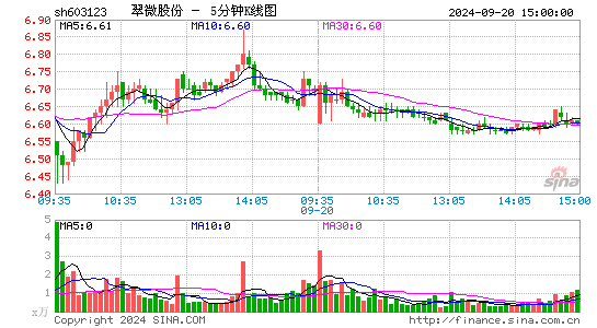 603123翠微股份五分K线