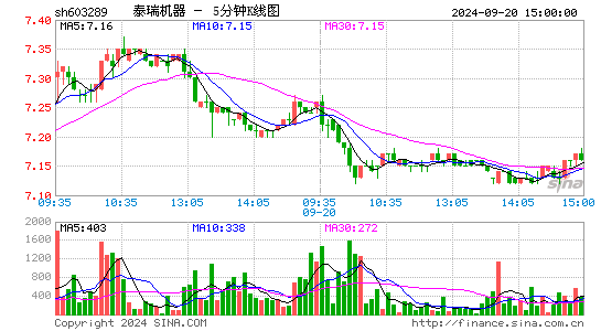 603289泰瑞机器五分K线