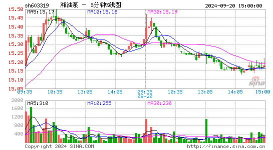 603319湘油泵五分K线