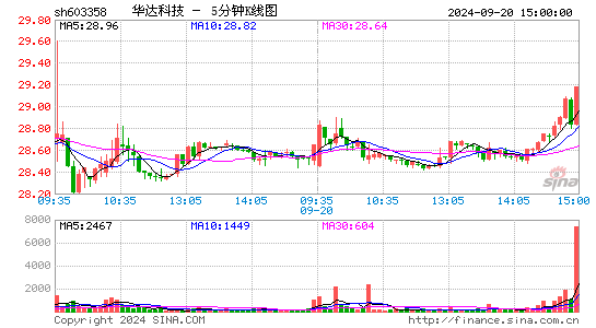 603358华达科技五分K线