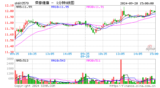 603579荣泰健康五分K线