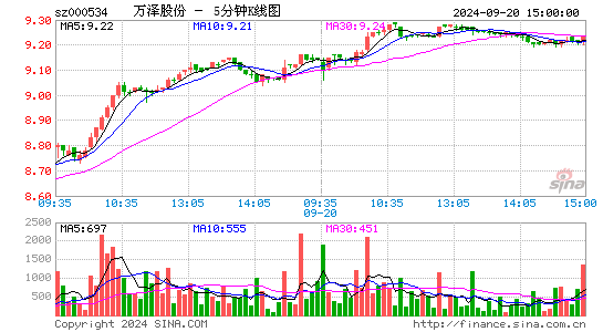 000534万泽股份五分K线