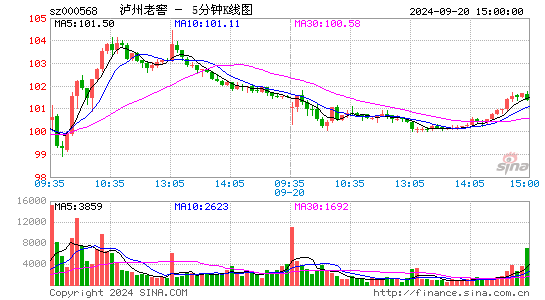 000568泸州老窖五分K线