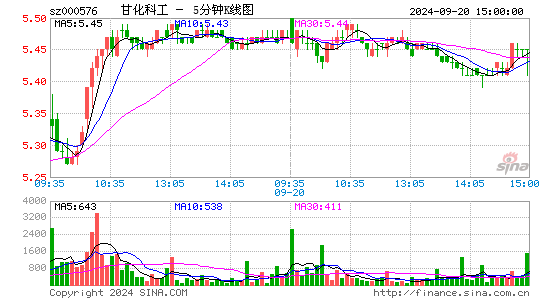 000576甘化科工五分K线