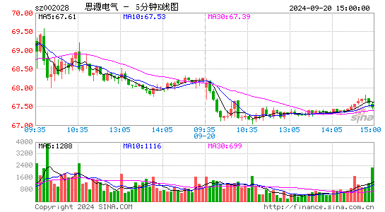 002028思源电气五分K线