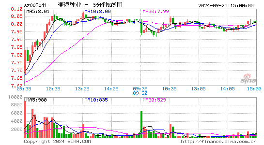 002041登海种业五分K线