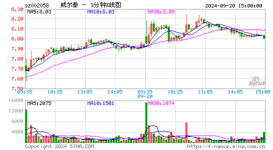 002058威尔泰五分K线