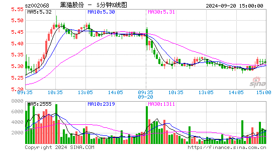 002068黑猫股份五分K线