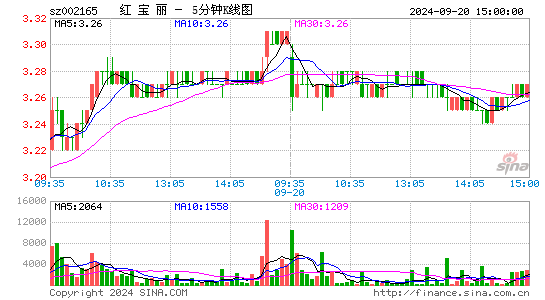 002165红宝丽五分K线