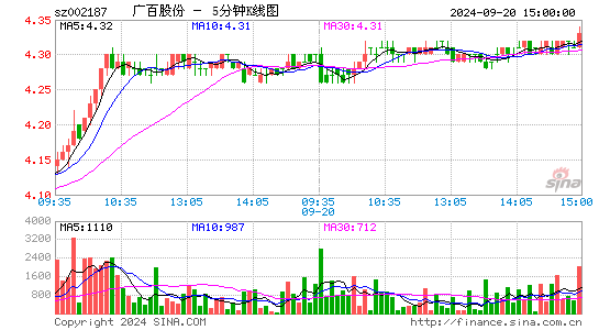 002187广百股份五分K线