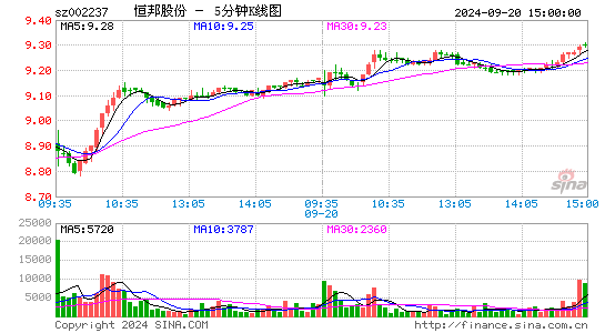 002237恒邦股份五分K线