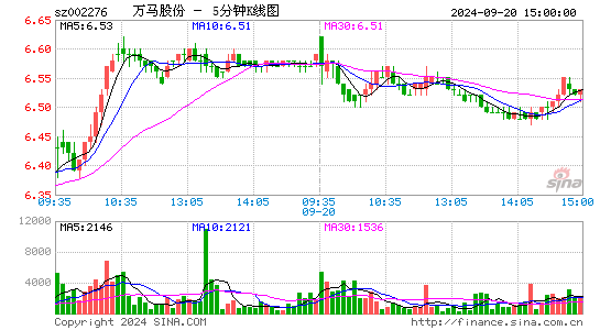 002276万马股份五分K线