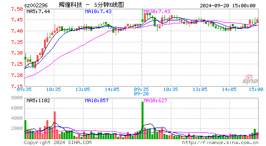 002296辉煌科技五分K线