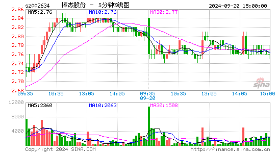 002634棒杰股份五分K线