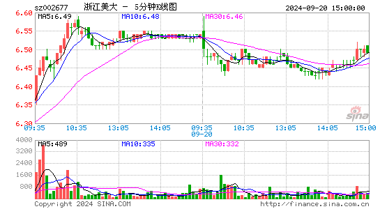 002677浙江美大五分K线