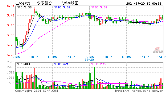 002753永东股份五分K线