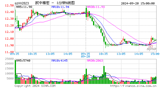002823凯中精密五分K线