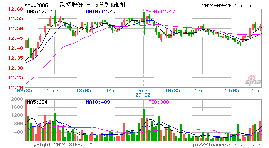 002886沃特股份五分K线