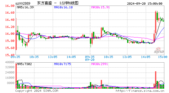 002889东方嘉盛五分K线