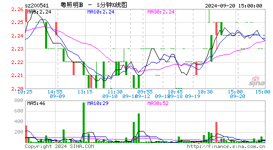 200541粤照明B五分K线