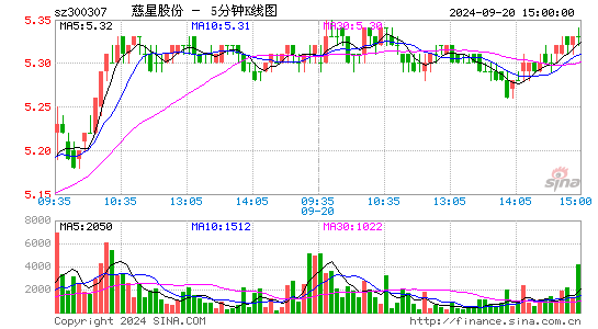 300307慈星股份五分K线