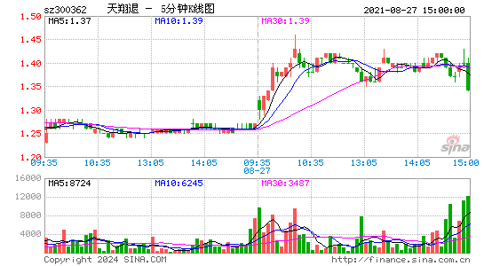 300362天翔退五分K线