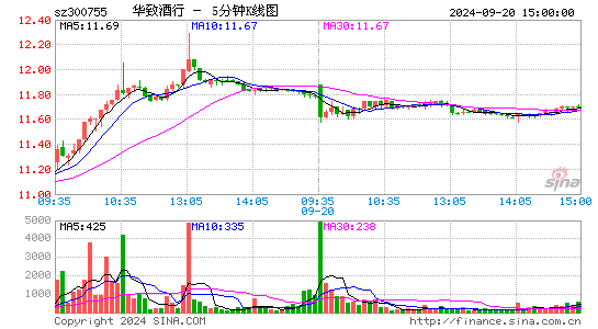 300755华致酒行五分K线